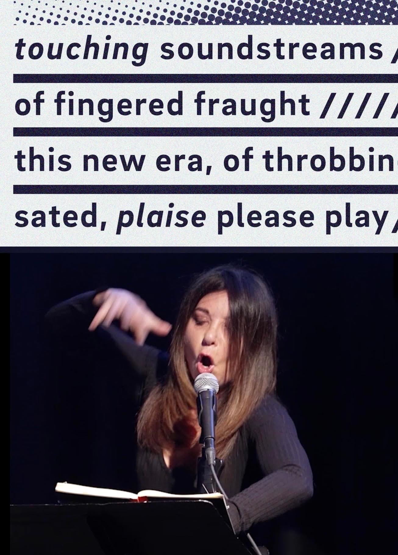 A page from Sonic Warfare above Adeena Karasick performing at a microphone